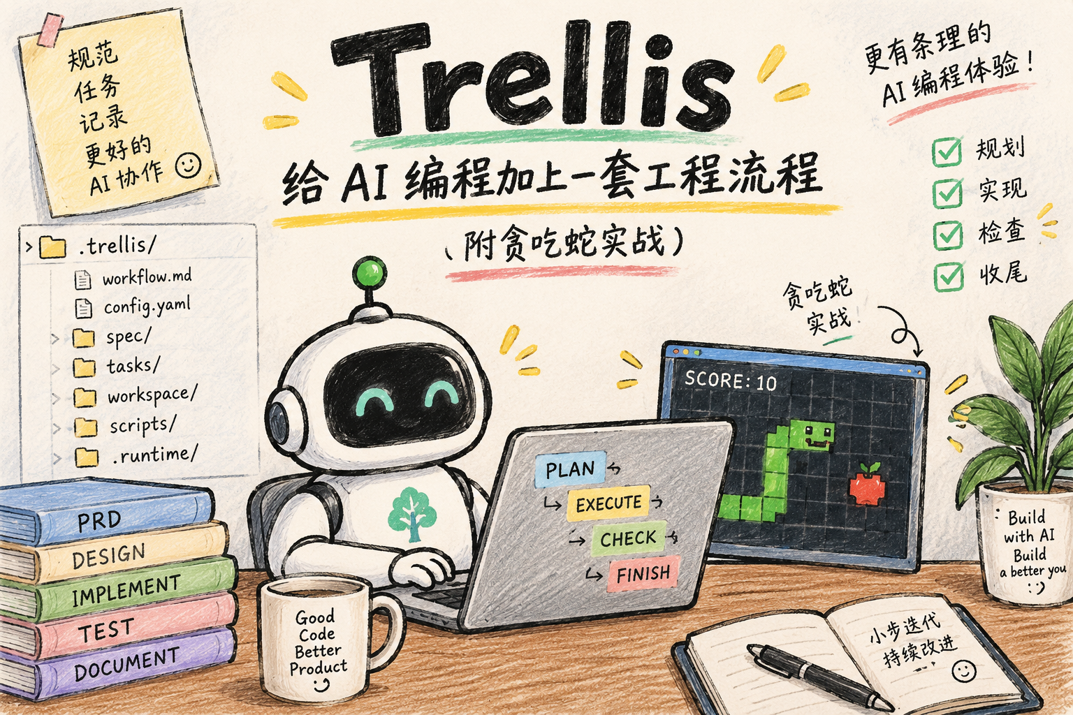 Trellis：给 AI 编程加上一套工程流程（附贪吃蛇实战）